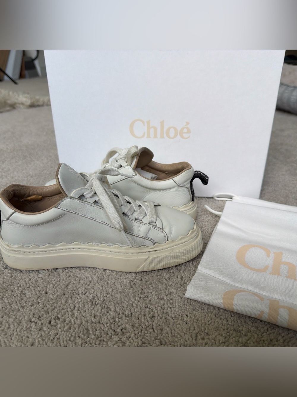 Chloe Lauren White Leather Sneakers Platform Low Top Women’s US 5 /EU 35